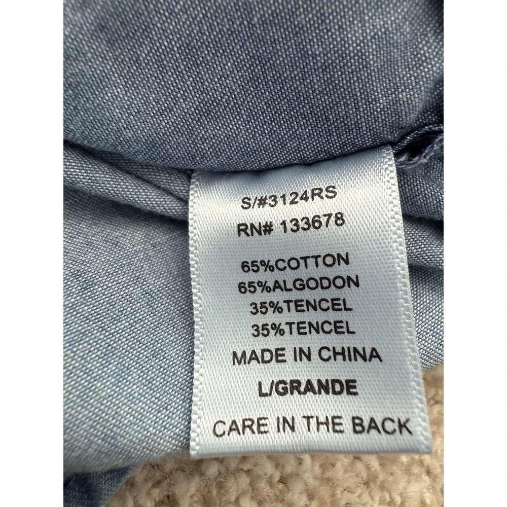 Love Tree Romper Womens Large Blue Chambray Smocked Off Shoulder Flutter Sleeve